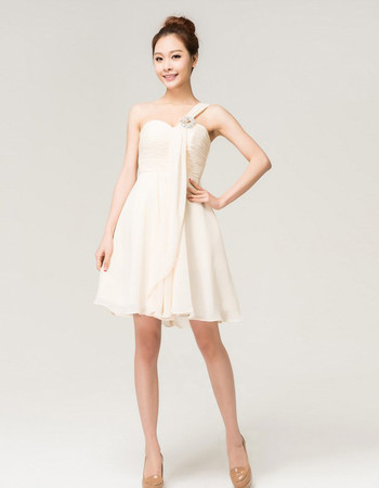 Affordable Charming One Shoulder A-Line Short Beach Ruched Chiffon Wedding Dress for Women