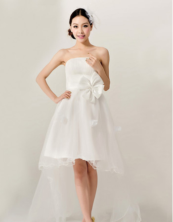 Cheap Stylish Romantic High-Low Organza Strapless Garden Wedding Dress