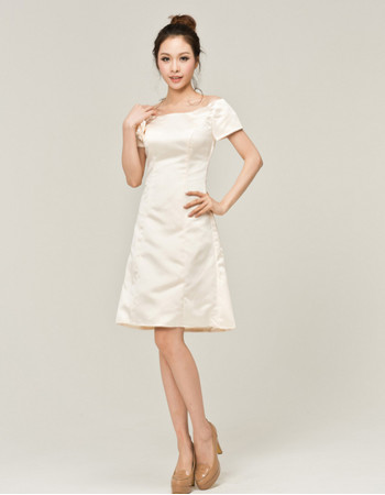 Cheap Simple Off-the-shoulder Satin Short Reception Wedding Dress with Short Sleeves