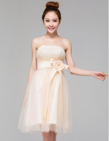 Affordable Beautiful Satin Tulle Strapless Column Short Reception Wedding Dress with Sash