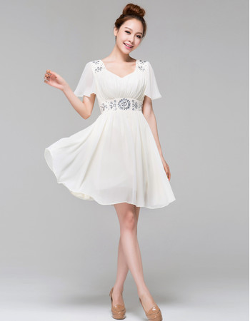 Charming Modern A-Line Short Beach Chiffon Wedding Dress with Flutter Sleeves