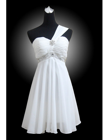 Custom Designer Empire Waist One Shoulder Beaded Pleated Short Beach Chiffon Wedding Dress