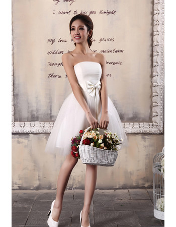 Cheap Simple Modern Ruched Tulle Strapless Lace-up Short Beach Wedding Dress