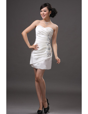 Cheap Sheath/ Column Sweetheart Ruched Satin Short Informal Wedding Dress