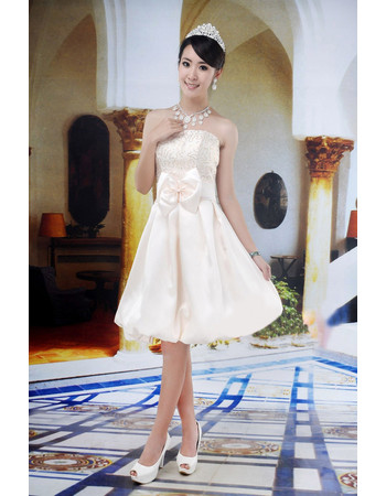 Best Stylish A-Line Strapless Satin Knee Length Beach Reception Wedding Dress with Bow