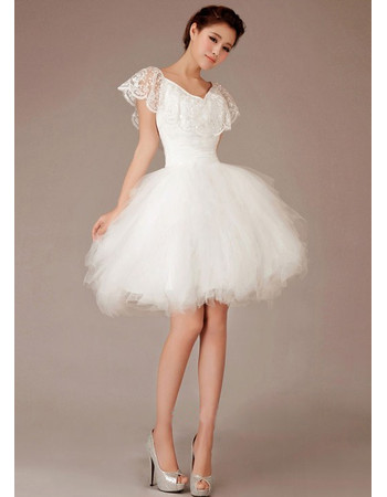 Affordable Charming A-Line V-Neck Lace Tulle Short Beach Wedding Dress for Summer Wedding