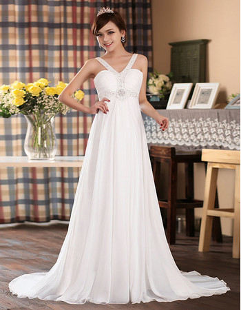 Elegant High Waist Chiffon V-Neck Empire Sweep Train Dress for Spring Wedding