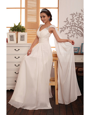 Custom Romantic Chiffon Straps Sweep Train A-Line Wedding Dress