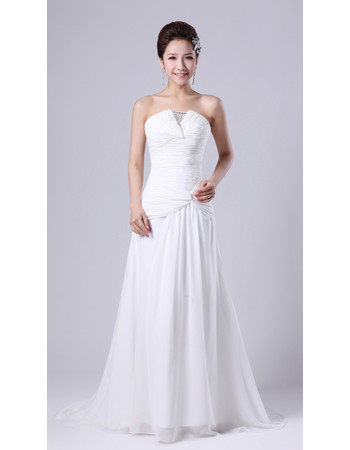 Spring Modern Classic Chiffon Strapless Sweep Train A-Line Wedding Dress