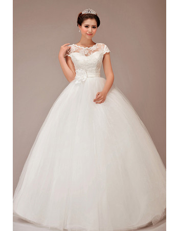 Cheap Europe Classic Short Sleeves Ball Gown Floor Length Wedding Dress