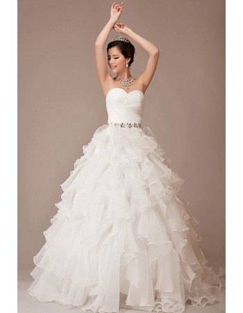 Custom Cheap Luxury A-Line Sweetheart Organza Floor Length Wedding Dress