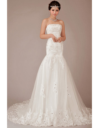 Classic Mermaid/ Trumpet Court Train Strapless Organza Wedding Dress