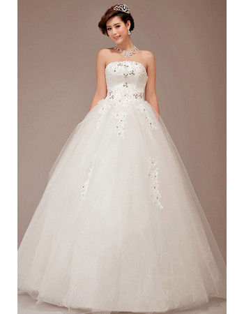 Cheap Classic Ball Gown Strapless Floor Length Organza Wedding Dress