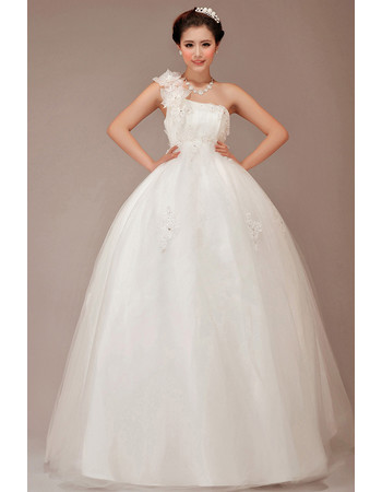 Cheap Stunning Fit and Flare One Shoulder Ball Gown Floor Length Wedding Dress