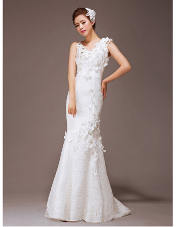 Cheap Gorgeous Mermaid/ Trumpet Lace Sweep Train Wedding Dress