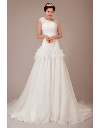 Beautiful Charming One Shoulder Chiffon Chapel Train A-Line Wedding Dress