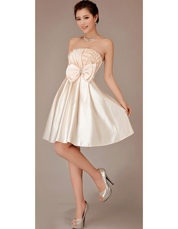 Cheap Modern Strapless Satin Short Reception Wedding Dress