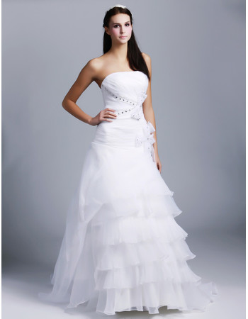 Cheap Amazing A-Line Strapless Sweep Train Organza Wedding Dress