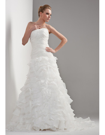 Cheap Gorgeous Tiered A-Line Strapless Sweep Train Dress for Wedding