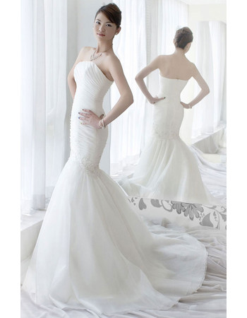 Cheap Luxury Mermaid/ Trumpet Strapless Sweep Train Wedding Dress