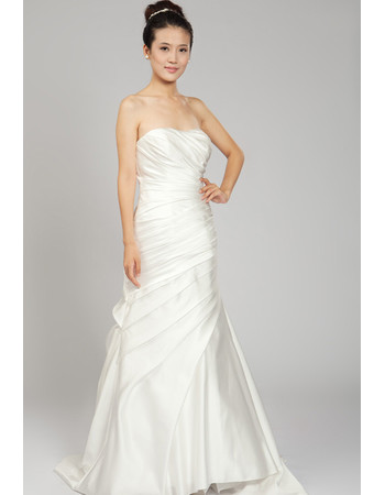 Cheap A-Line Strapless Sweep Train Satin Wedding Dress