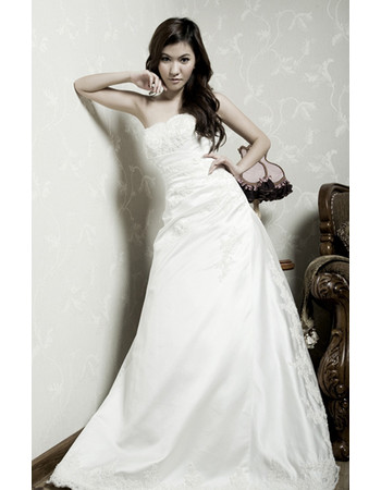 Cheap A-Line Strapless Court Train Satin Wedding Dress