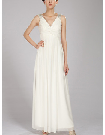 Stylish Simple High Waist V-Neck Chiffon Ankle Length Dress for Summer Wedding