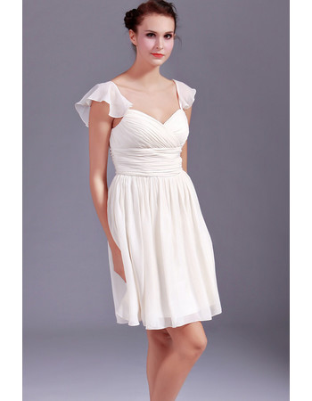 Women's Timeless Chiffon Cap Sleeves Sweetheart Short Beach Wedding Dress