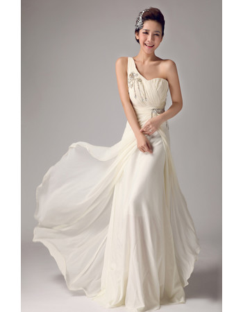 Affordable Romantic Chiffon One Shoulder Brush/ Sweep Train Wedding Dress