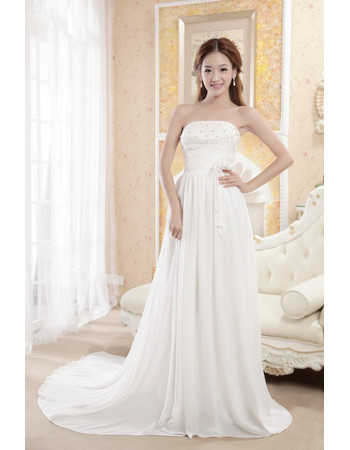 Classic Chiffon Strapless A-Line Court Train Wedding Dress