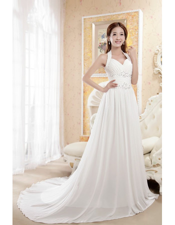 Beautiful Charming Halter Chiffon A-Line Court Train Wedding Dress