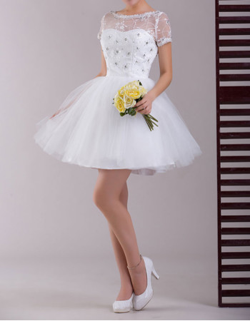 Charming Short Sleeves Organza A-Line Short Reception Wedding Dress