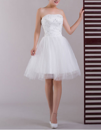 Classic Simple A-Line Strapless Satin Short Beach Wedding Dress