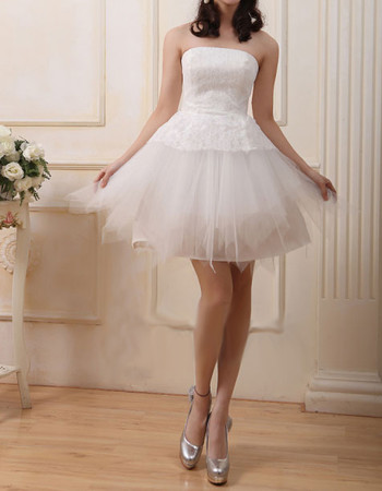 Cheap Stylish A-Line Strapless Satin Organza Short Reception Wedding Dress