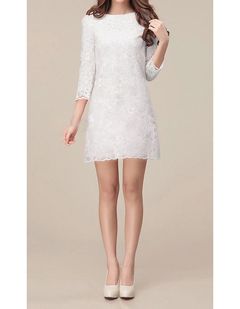 Simple Classic Long Sleeves Lace Sheath Column Short Beach