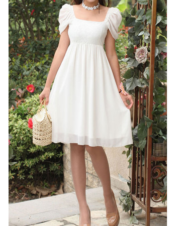 Beautiful High Waist Cap Sleeves Chiffon Empire Short Bridal Dress for Beach Wedding