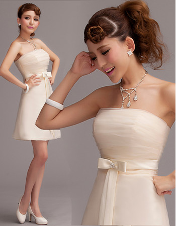 Discount Designer A-Line Strapless Satin Short Beach Wedding Dress