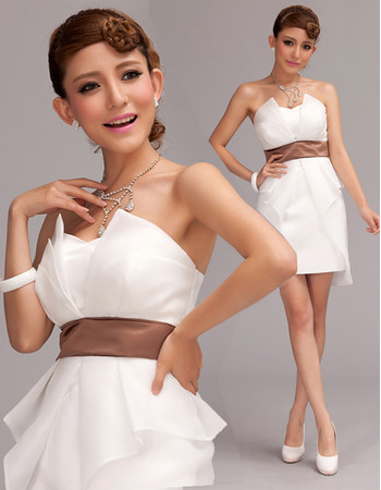 Affordable Charming Column Strapless Satin Short Beach Wedding Dress