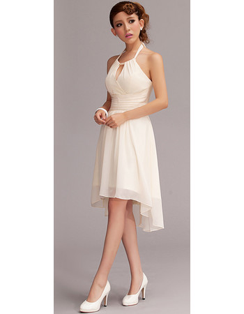 Inexpensive Chic Halter Chiffon Asymmetric Short Beach Wedding Dress