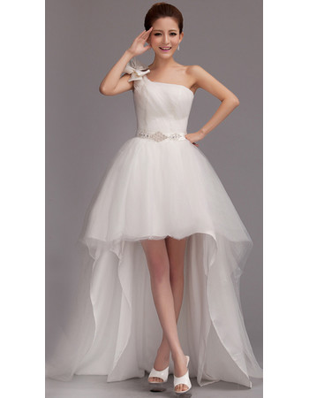 Romantic Asymmetric High-Low One Shoulder Organza Wedding Dress
