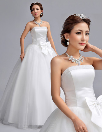 Designer Fit and Flare A-Line Strapless Floor Length Satin Wedding Dress