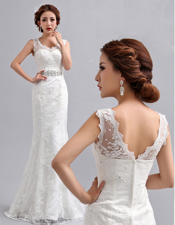 Designer Elegant Mermaid/ Trumpet Lace Floor Length V-Neck Wedding Dress