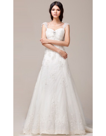 Women's Cheap Classy Straps A-Line Brush/ Sweep Train Satin Wedding Dress