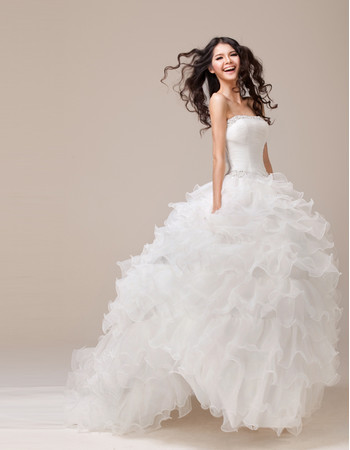 Affordable Luxury Ball Gown Ruffle Strapless Sweep Train Wedding Dress