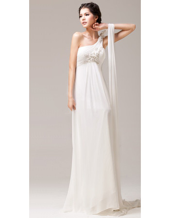 Simple High Waist One Shoulder Chiffon Empire Sweep Train Wedding Dress