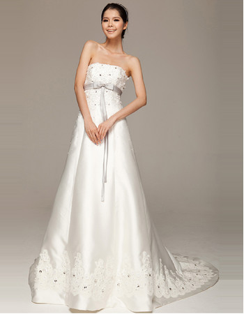 Classic Satin Strapless A-Line Court Train Wedding Dress