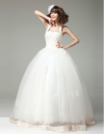 Amazing Classic Ball Gown Halter Floor Length Organza Wedding Dress