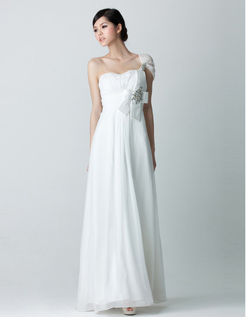 Stylish Modern One Shoulder Chiffon Floor Length Sheath Wedding Dress