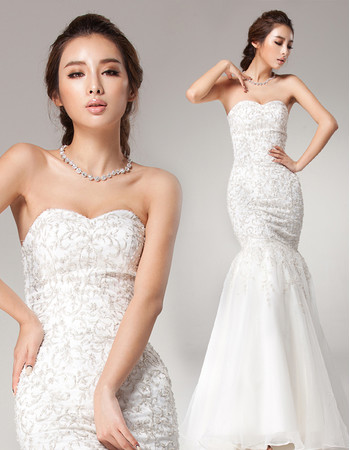 Affordable Gorgeous Mermaid Embroidery Sweetheart Brush Train Wedding Dress