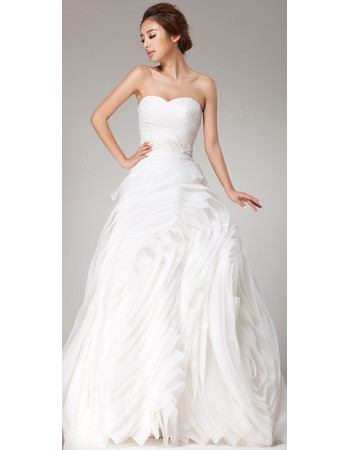 Pleated Organza Sweetheart Sweep Train A-Line Wedding Dress